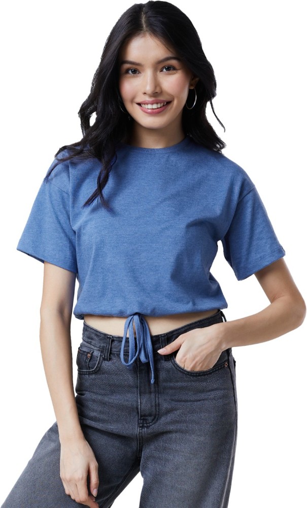 The Souled Store Solid Women Round Neck Blue T-Shirt