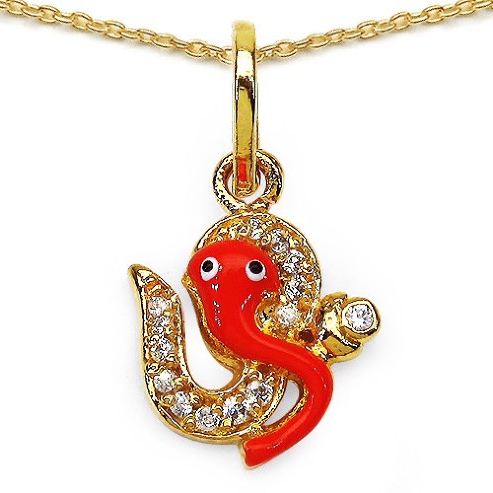 Johareez 0.18CTW White Cubic Zirconia Brass Gold Plated Multicolor Enamel Lord Ganesha With Om Shape Pendant Gold-plated Cubic Zirconia Brass Pendant