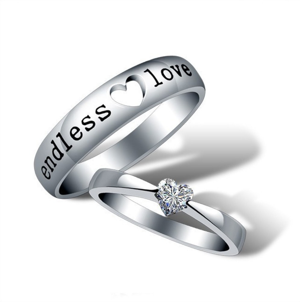 YELLOW CHIMES 'Endless Love' Alloy Crystal Sterling Silver Plated Ring Set