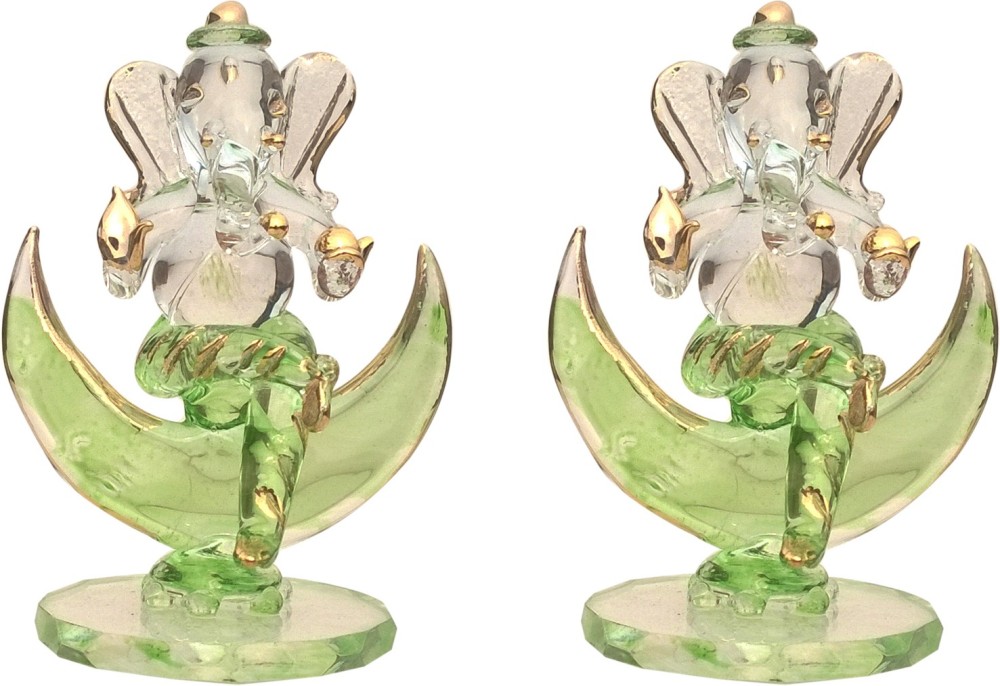Mann Retails Ganesh ji sitting on moon set green color Decorative Showpiece  -  8 cm