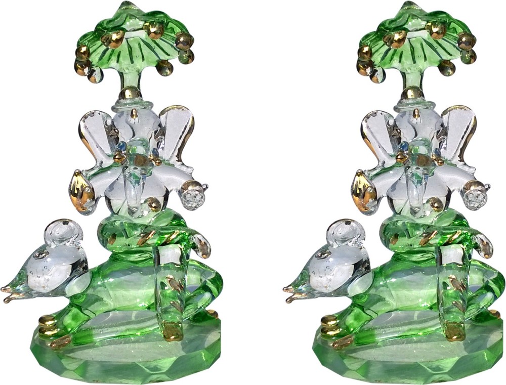 Mann Retails Ganesh ji sitting on chuha set green color Decorative Showpiece  -  9 cm