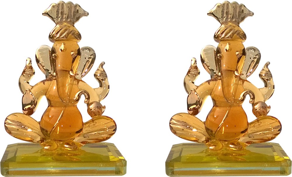 Mann Retails Ganesha pagdi set yellow crystal Decorative Showpiece  -  7 cm
