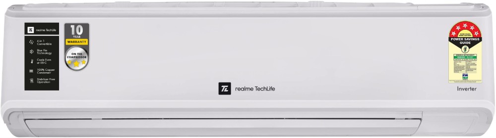 realme TechLife 2023 Range 1.5 Ton 5 Star Split Inverter 4-in-1 Convertible with Flexi-Control Technology AC  - White
