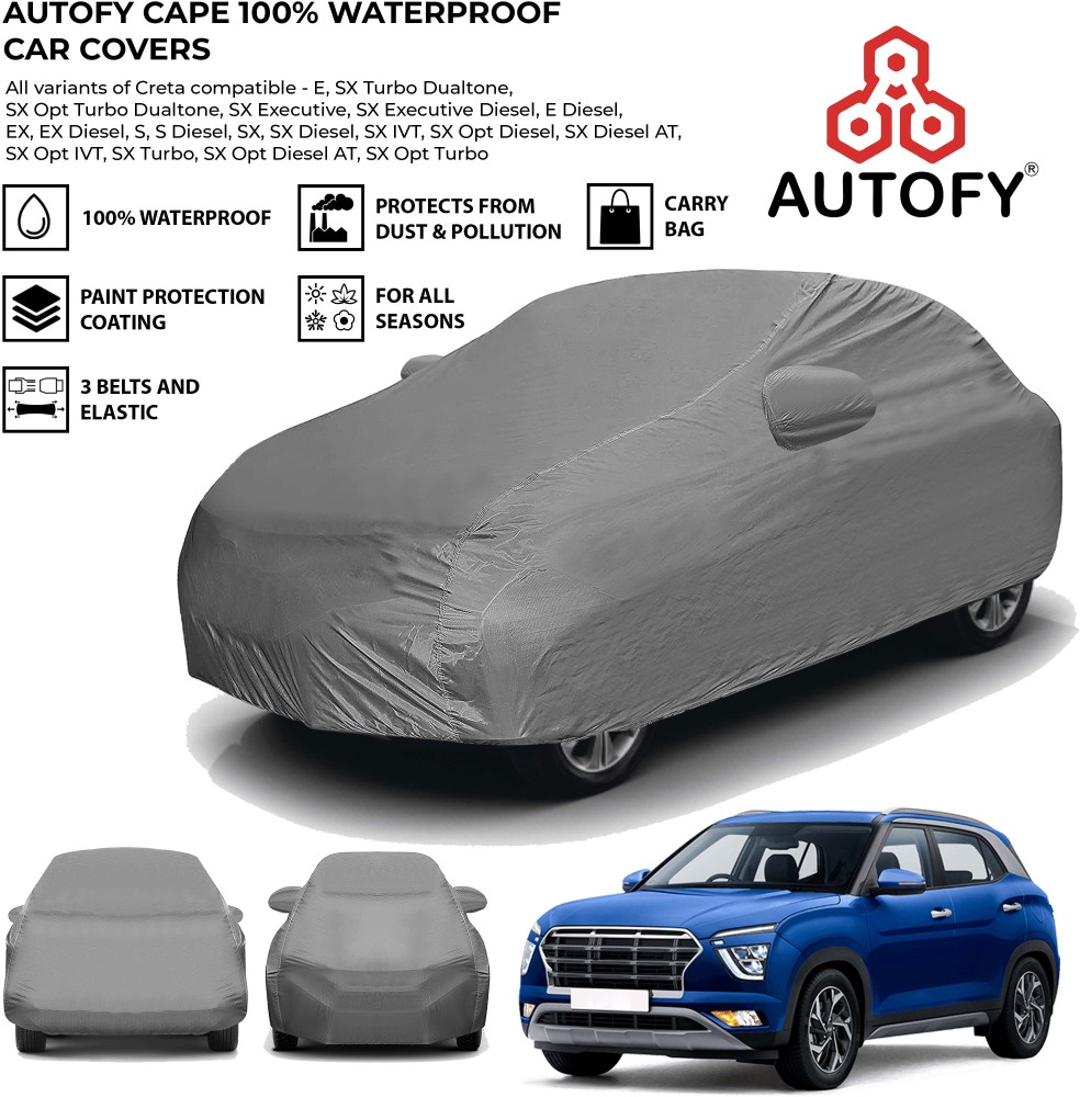 Autofy Car Cover For Hyundai Creta 1.6 E, Creta 1.6 SX, Creta 1.6 SX Option, Creta 1.6 SX Automatic Petrol (With Mirror Pockets)