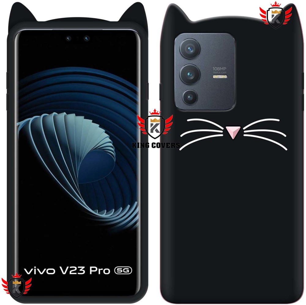 KING COVERS Back Cover for Vivo V23 Pro 5G Ear Cat Case | 3D Cute Mustache Cat Kitty |Cat Back Cover