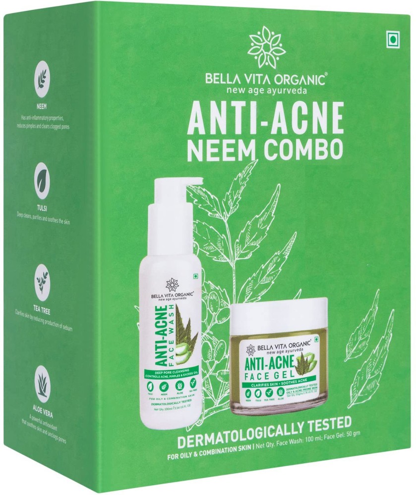 Bella vita organic Anti Acne Combo with Neem, Basil, Tea Tree & Aloe Vera Face Gel & Face Wash