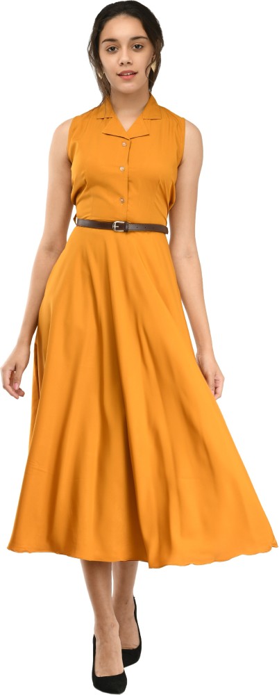 Rudraaksha Women Fit and Flare Yellow Dress