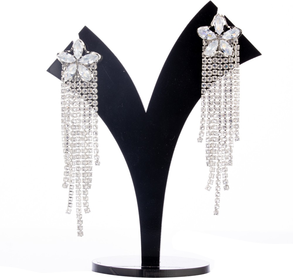 shop4dreams CZ Diamond Studded Rhodium Plated Drop & Dangler Earring Cubic Zirconia Alloy Drops & Danglers