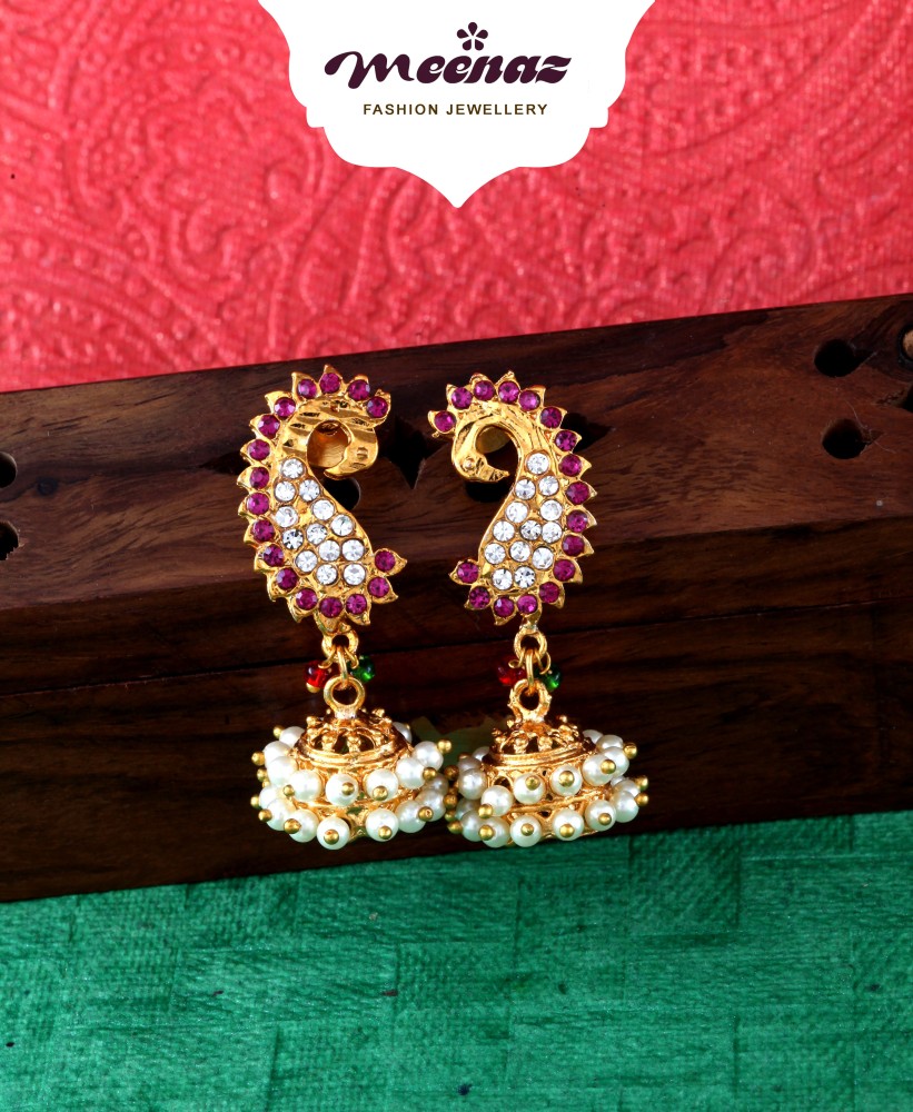 MEENAZ peacock jhumki Jhumka jhumkas south indian temple moti Wedding Traditional party Pearl, Beads, Crystal, Cubic Zirconia, Diamond Brass, Stone, Metal, Alloy, Copper Clip-on Earring, Drops & Danglers, Earring Set, Jhumki Earring, Hoop Earring
