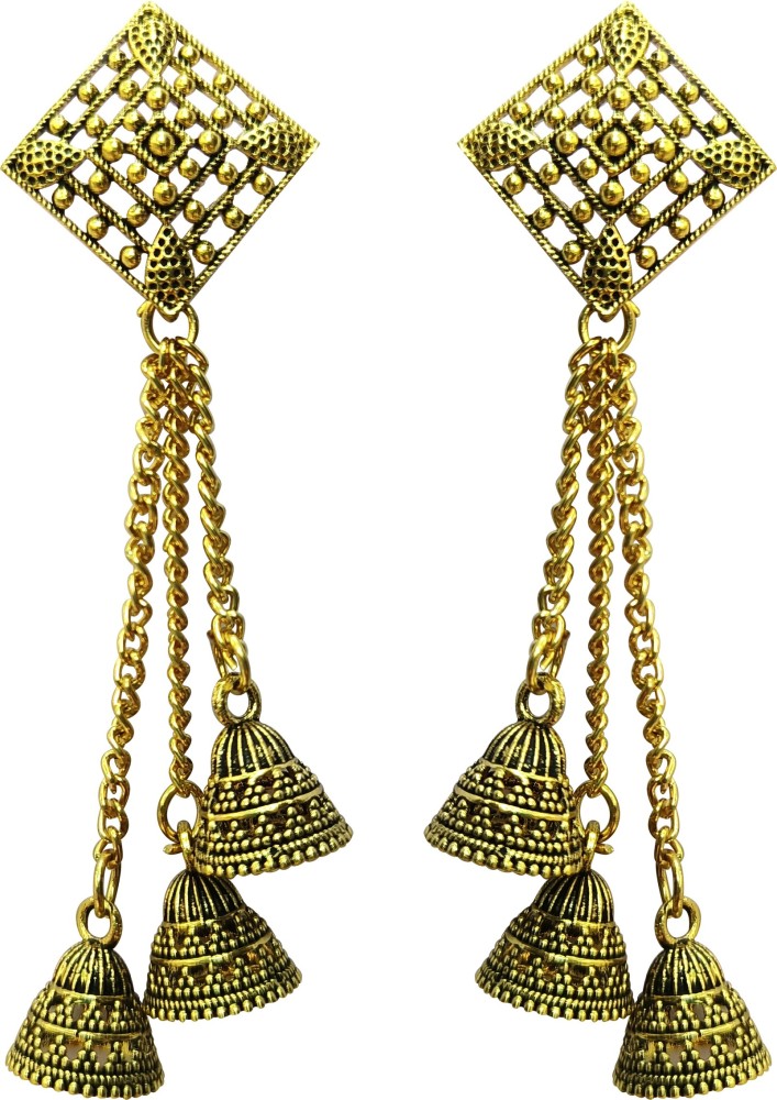 La Belleza Jhumki Earrings with 3 Hanging Bells Alloy Jhumki Earring, Tassel Earring
