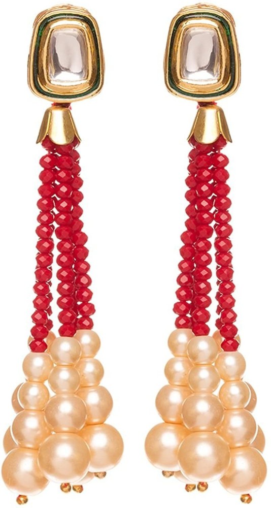 RATANSHALA Traditional Red beads Kundan Stud Earring Brass Drop Earring Onyx Brass Stud Earring
