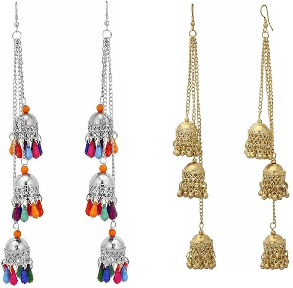 AVR JEWELS Pack of 2 Designer Multicolor & Golden Three Layere Jhumki Earrings Alloy Earring Set