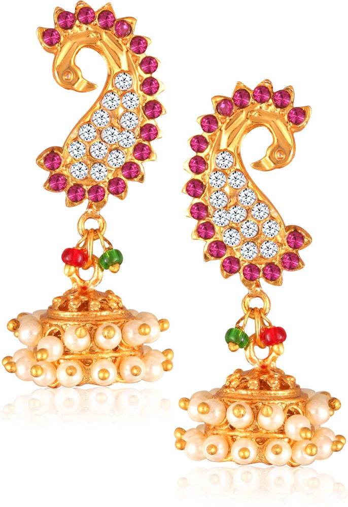 MEENAZ peacock jhumki Jhumka jhumkas south indian temple moti Wedding Traditional party Pearl, Beads, Crystal, Cubic Zirconia, Diamond Brass, Stone, Metal, Alloy, Copper Clip-on Earring, Drops & Danglers, Earring Set, Jhumki Earring, Hoop Earring