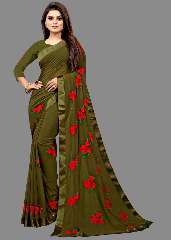 ANJAVI FASHION Embroidered Bollywood Georgette Saree