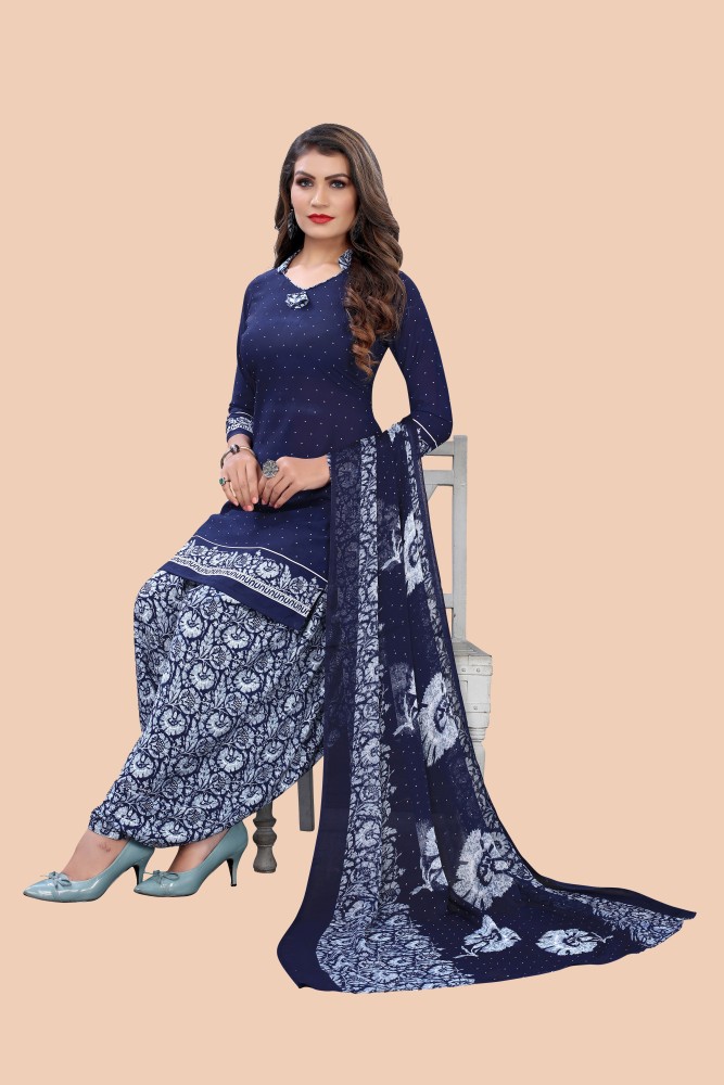 AYKA CLOTHINGS Crepe Embroidered Salwar Suit Material