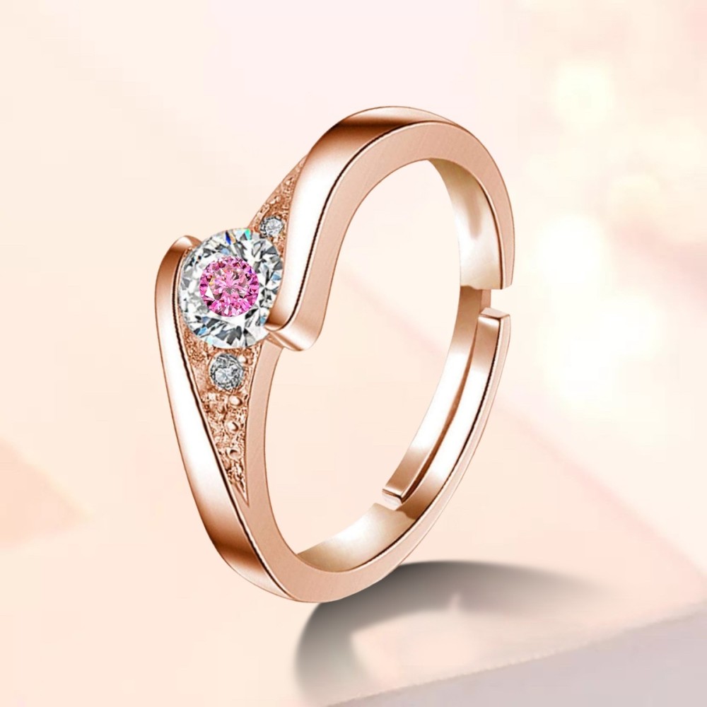 MYKI Sizzling Solitaire Adjustable Ring For Women & Girls Sterling Silver Swarovski Crystal Rosegold Plated Ring with Rose box packing Stainless Steel Cubic Zirconia Gold Plated Ring