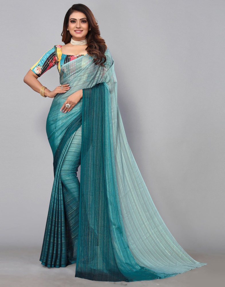 Samah Woven, Striped, Dyed, Solid/Plain, Embellished Bollywood Georgette Saree