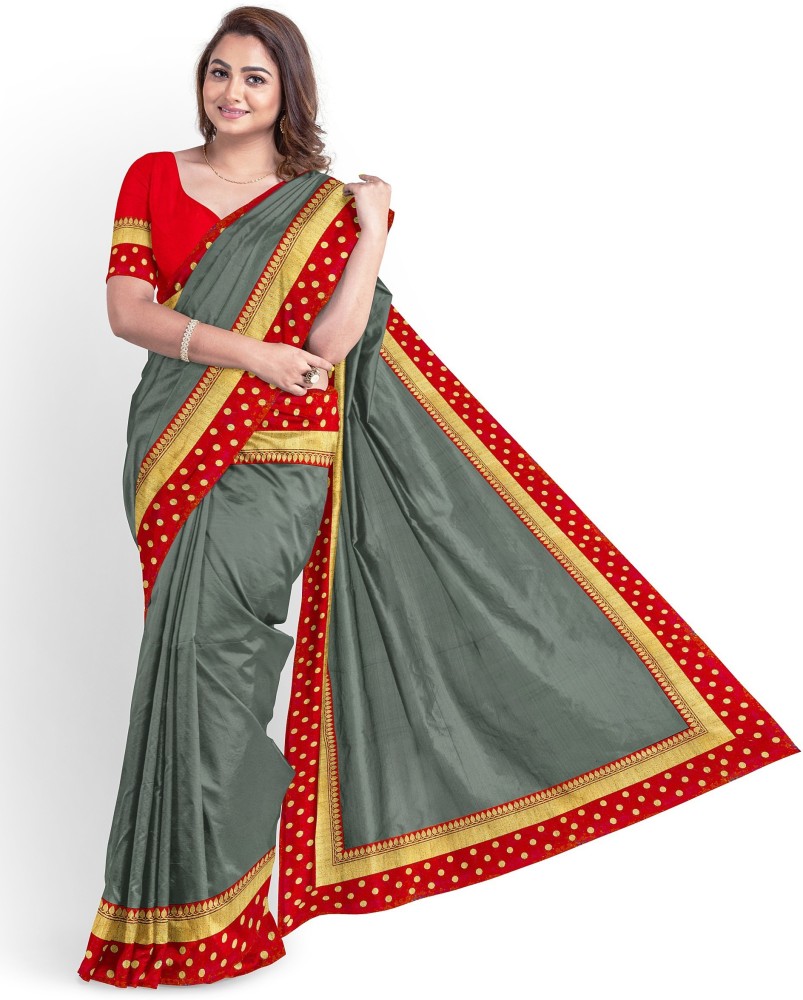 color bucket Self Design, Temple Border, Woven, Embellished, Solid/Plain Bollywood Silk Blend Saree