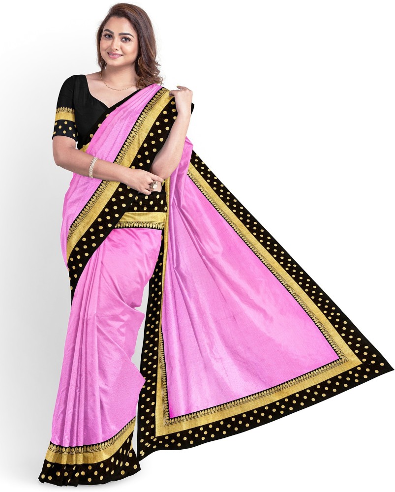 color bucket Self Design, Temple Border, Embellished, Woven, Solid/Plain Bollywood Silk Blend Saree