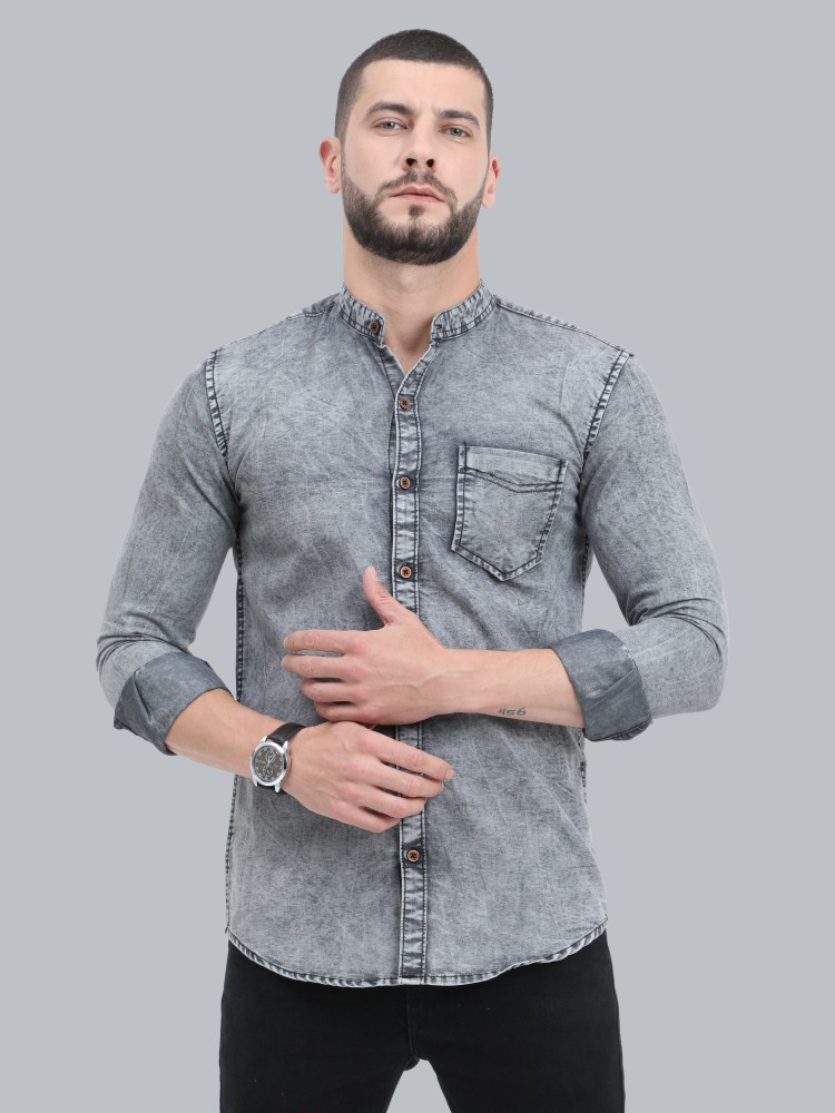 CAZZBA Men Solid Casual Grey Shirt