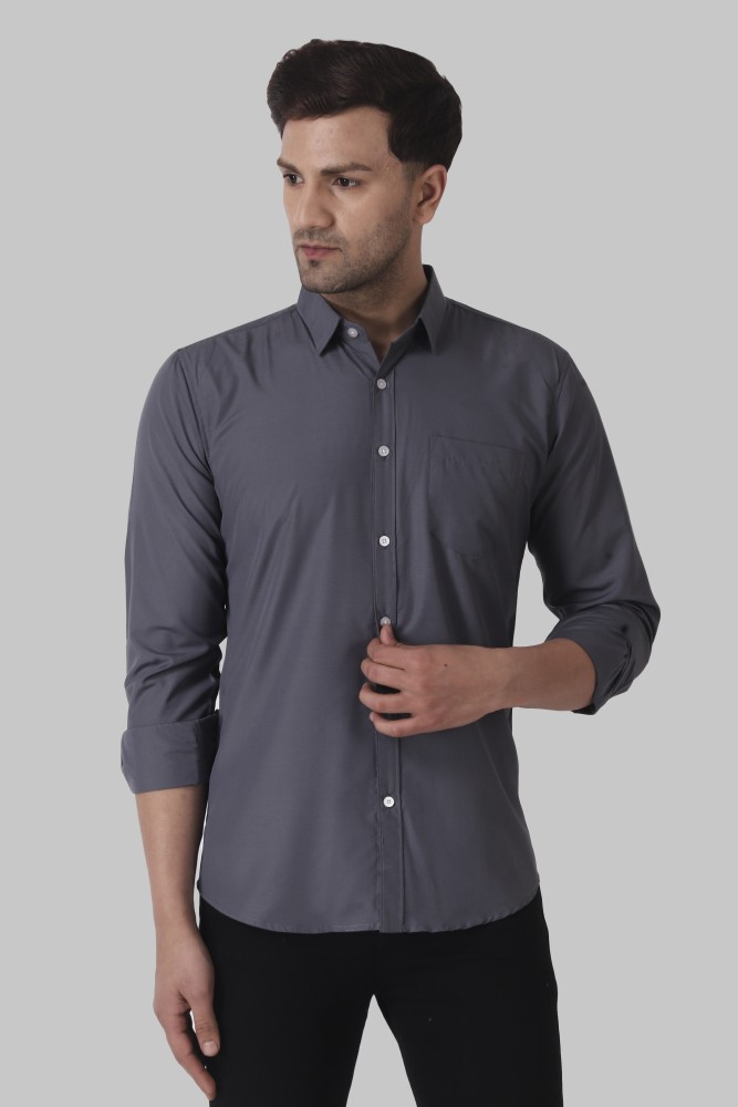 Voroxy Men Solid Casual Grey Shirt