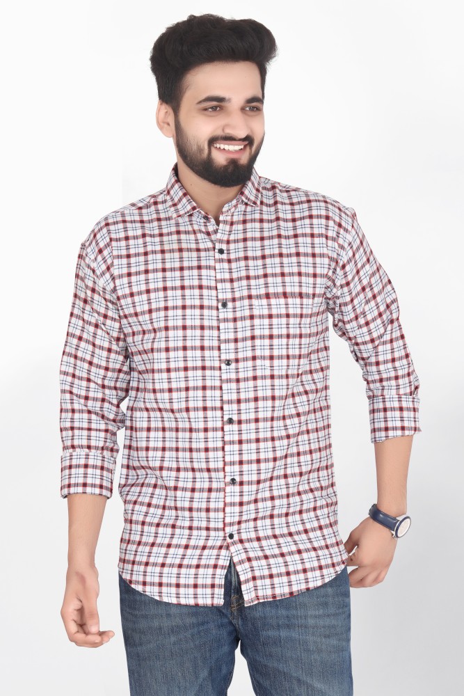 GFSTYLE Men Checkered Formal Red Shirt