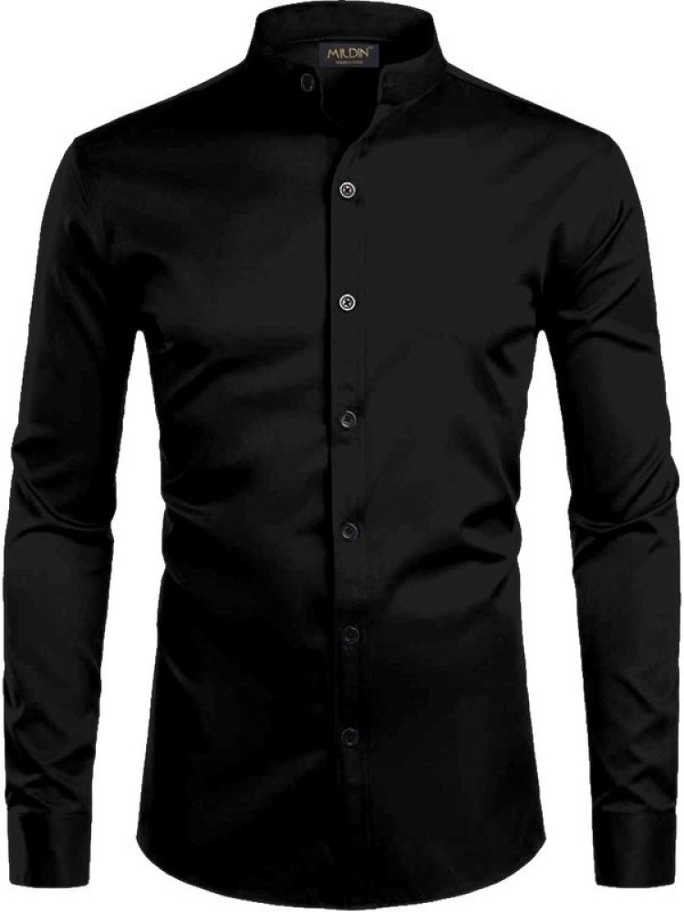MILDIN Men Solid Formal Black Shirt