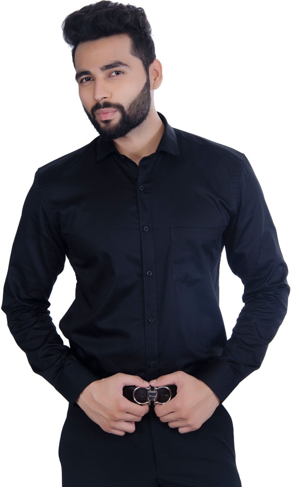 5TH ANFOLD Men Solid Formal Black Shirt