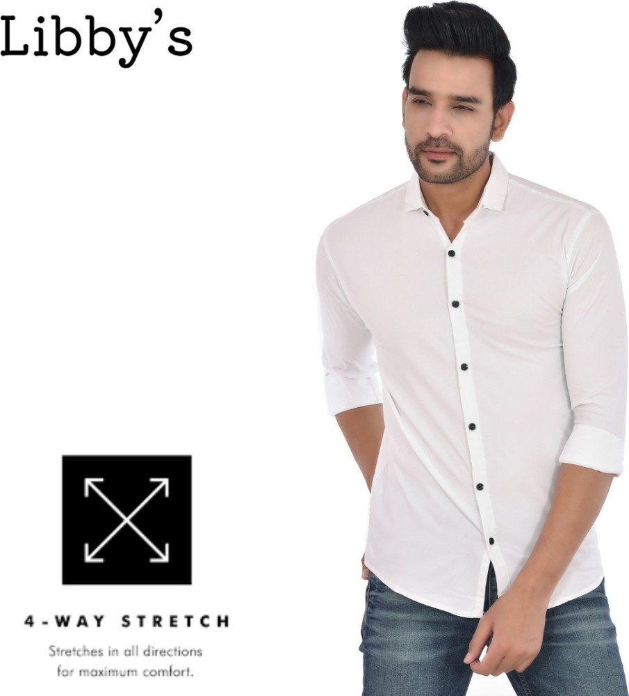libby s Men Solid Casual White Shirt