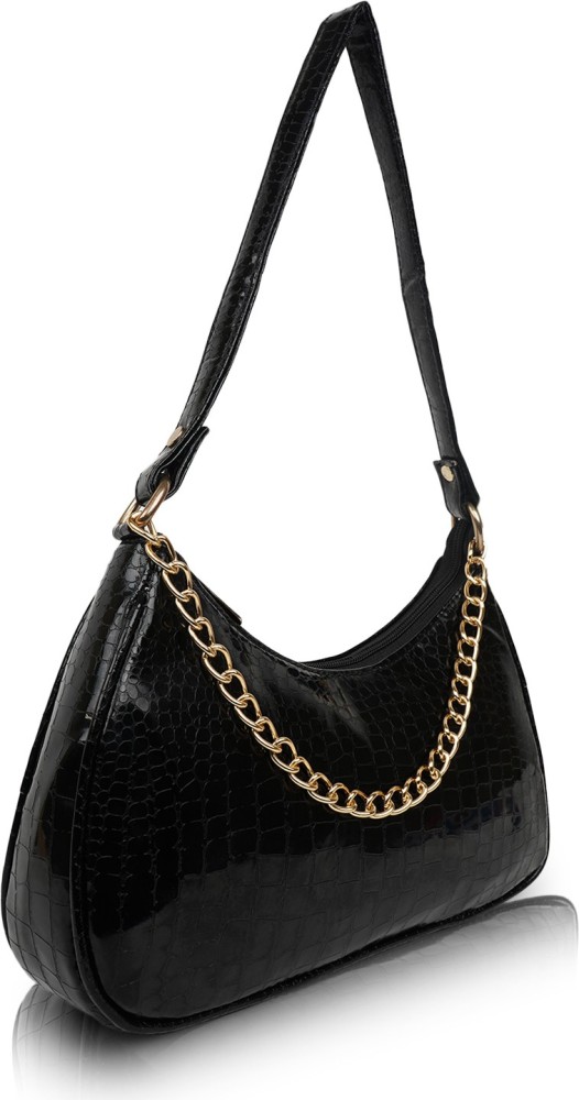 STYLZI Black Sling Bag Classic Unique Design Gold Chain Strap Shoulder Hobo Women Sling bag