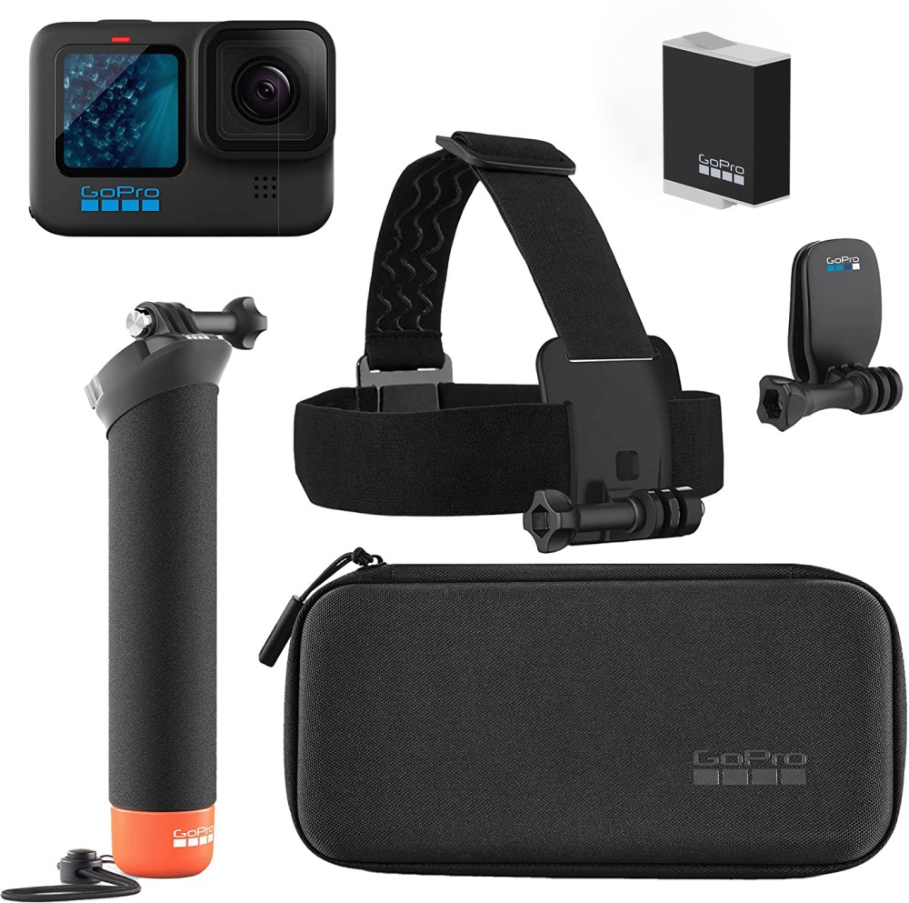 GoPro HERO11 Bundle Extra Enduro Battery, The Handler (Floating Hand Grip) Headstrap with Quick Clip Sports and Action Camera