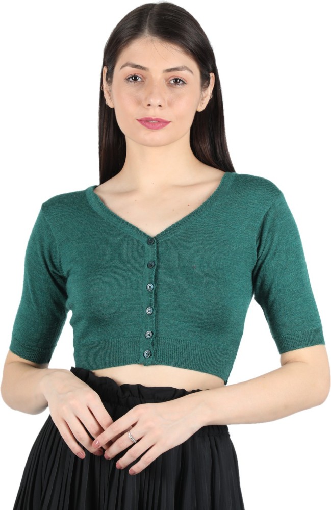 MONTE CARLO Solid V Neck Casual Women Green Sweater
