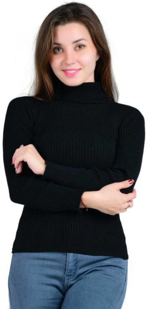 JTB Solid Turtle Neck Casual Girls Black Sweater