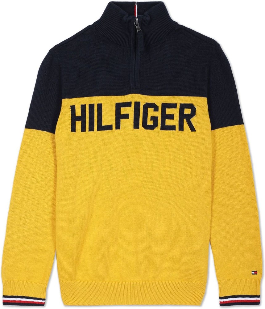 TOMMY HILFIGER Printed High Neck Casual Boys Yellow, Black Sweater