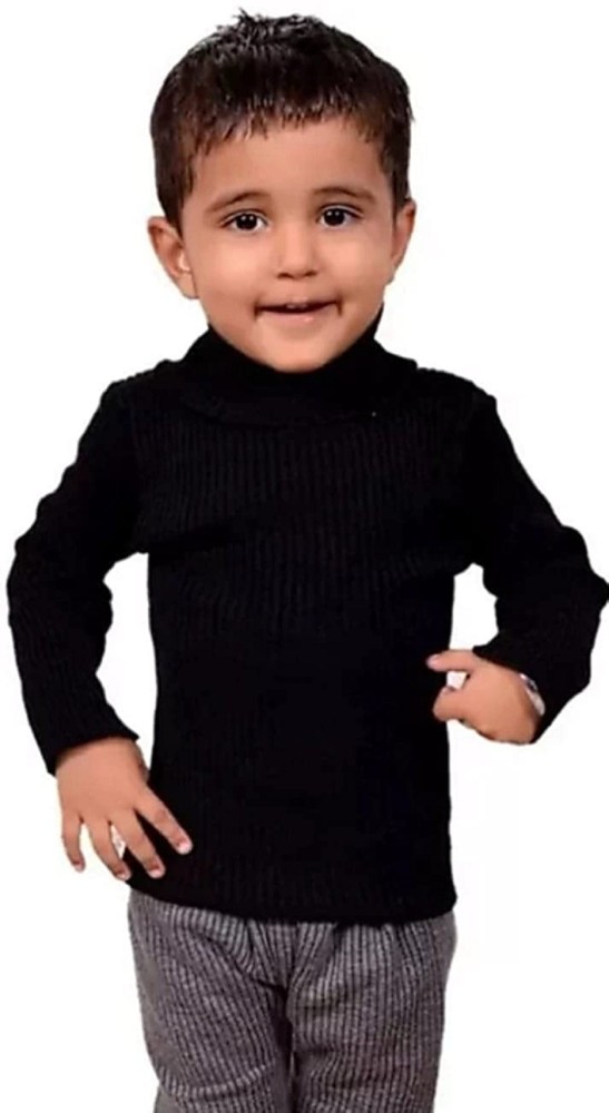 Hivata Solid Turtle Neck Casual Baby Boys & Baby Girls Black Sweater