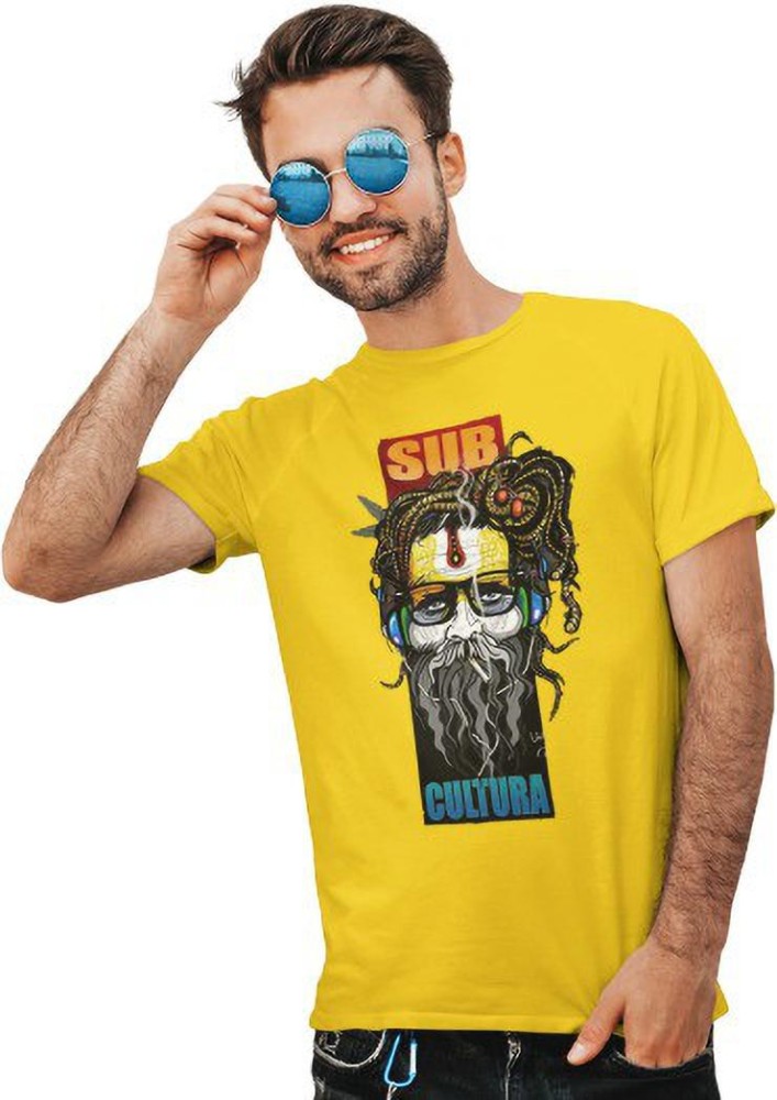 Suraj Creations Printed Men Round Neck Yellow T-Shirt