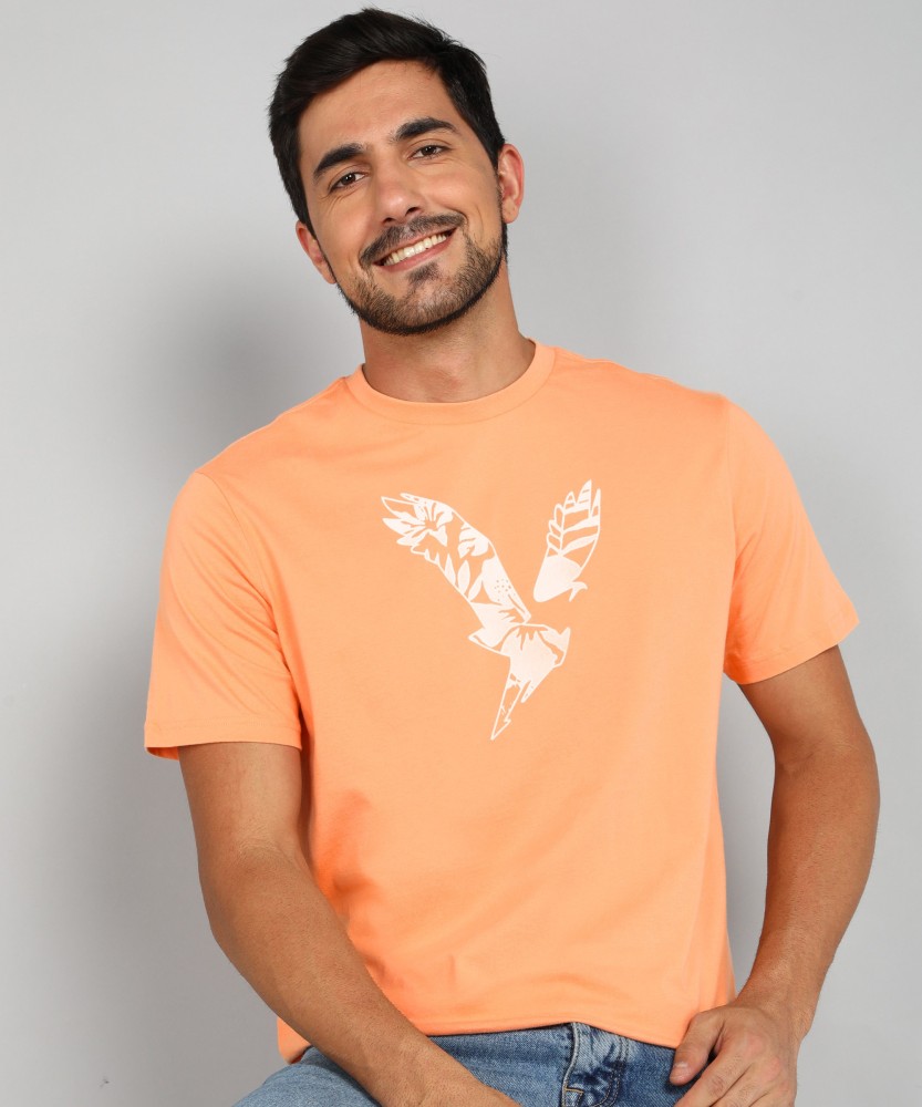 American Eagle Outfitters Graphic Print Men Round Neck Orange T-Shirt