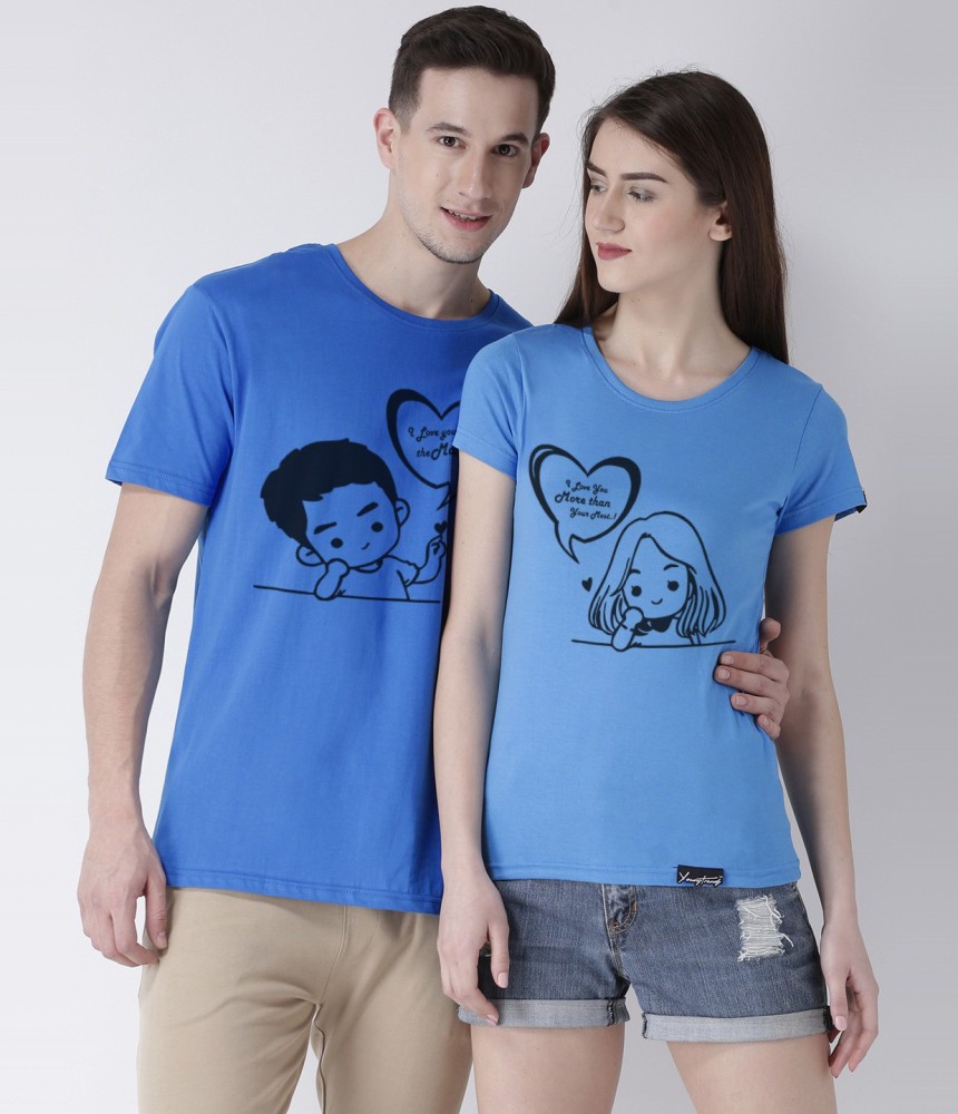 DUO COUPLE Graphic Print Men Round Neck Blue, Black T-Shirt