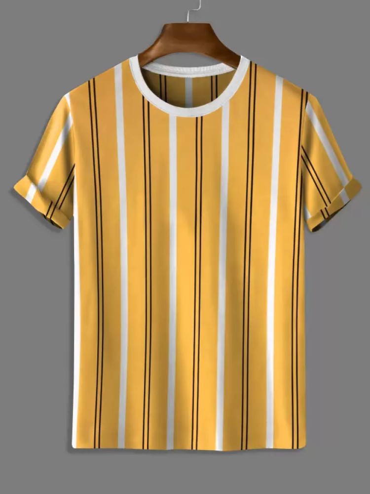 Jeet Creation Striped Men Round Neck Reversible Yellow T-Shirt