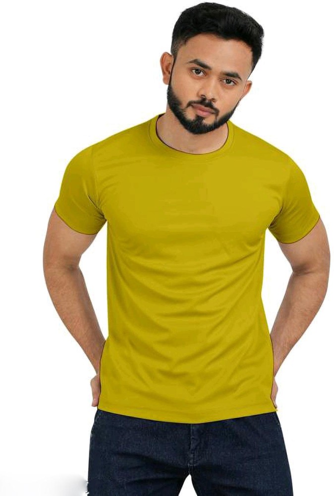 priyanshi creation Solid Men Round Neck Yellow T-Shirt