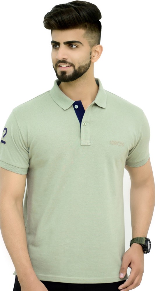 3BROS Solid Men Polo Neck Green T-Shirt
