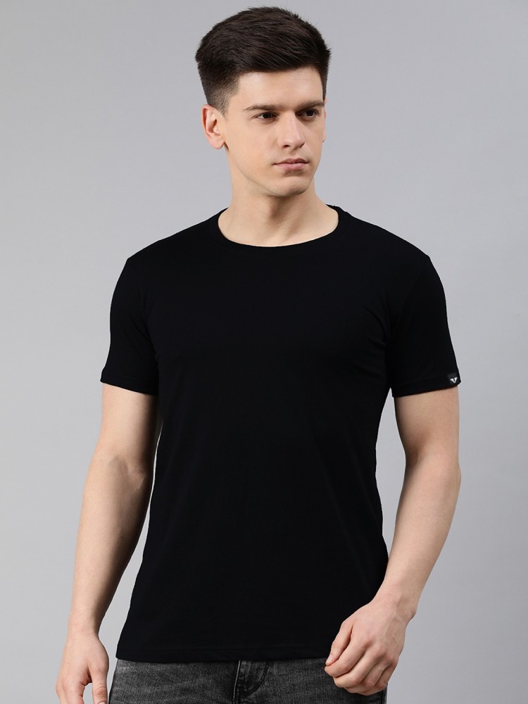 UNSULLY Solid Men Round Neck Black T-Shirt