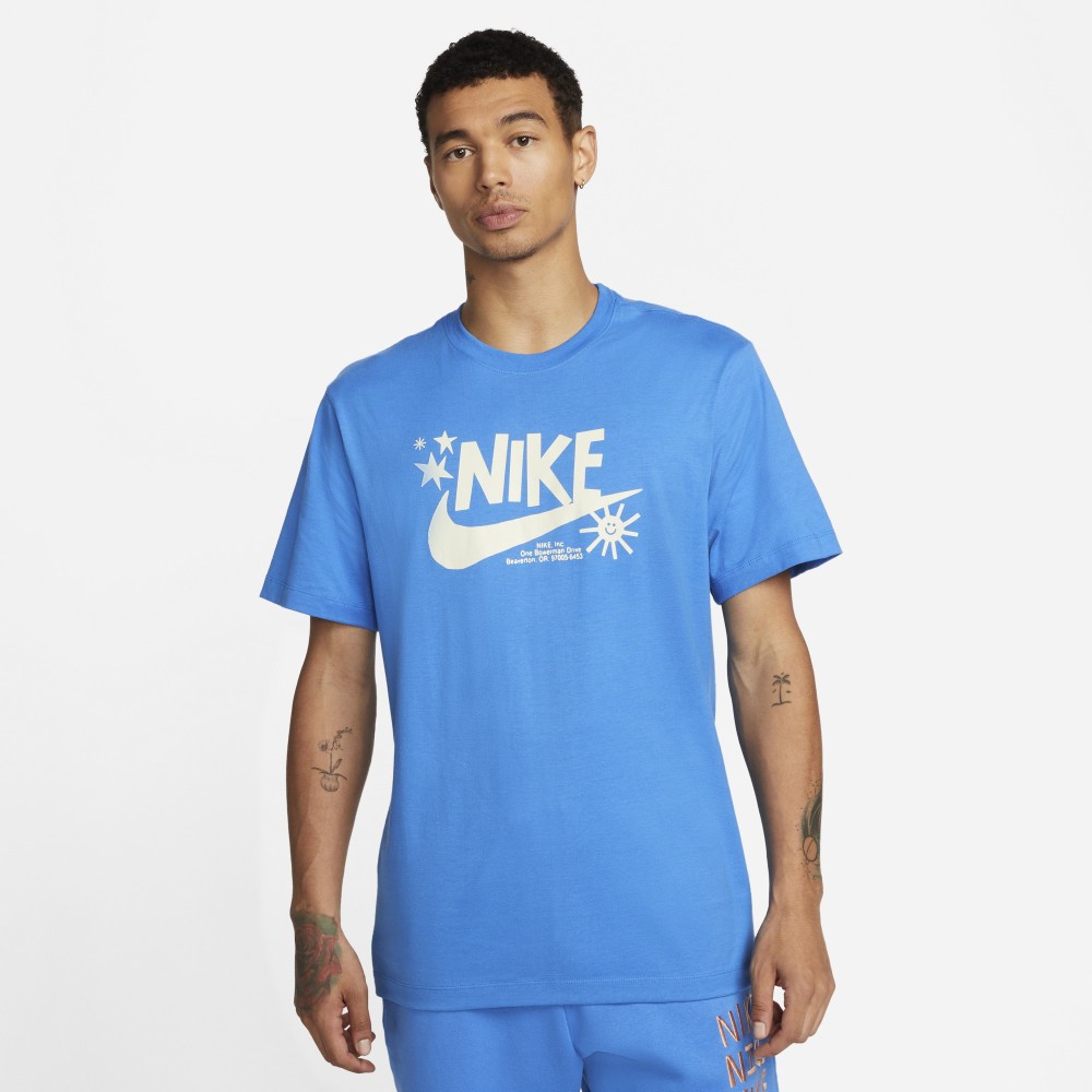 NIKE Self Design Men Round Neck Blue T-Shirt