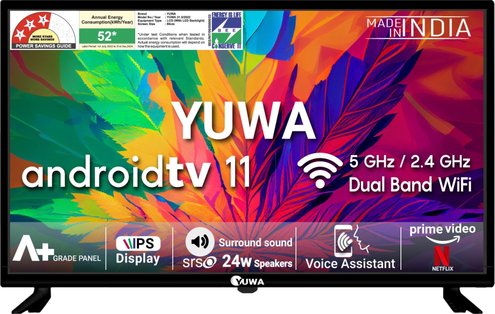 Yuwa Y32-S 80 cm (32 inch) HD Ready LED Smart Android TV 2023 Edition with Voice Assistant | 5000+ Apps & Games and 20+ Content Partners