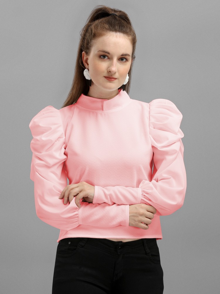 DL Fashion Casual Full Sleeve Solid Women Pink Top