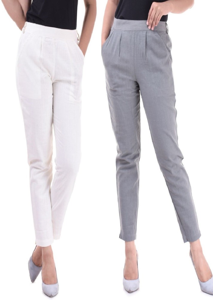 Real Bottom Slim Fit Women White, Grey Trousers