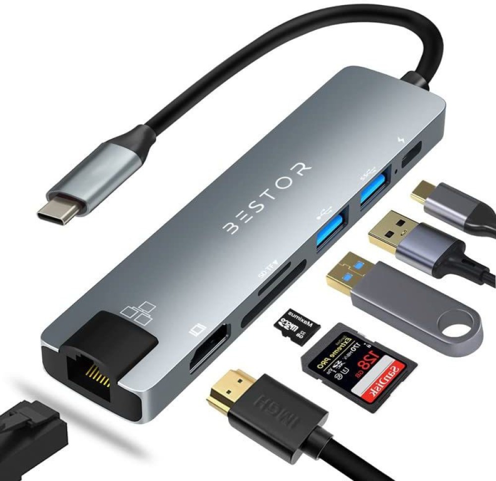 Bestor 7-in-1 USB-C Hub Multiport Adapter with HDMI, 100W PD, Gigabit Ethernet , SD/TF Cards Reader, 2 USB 3.0 Ports USB Hub