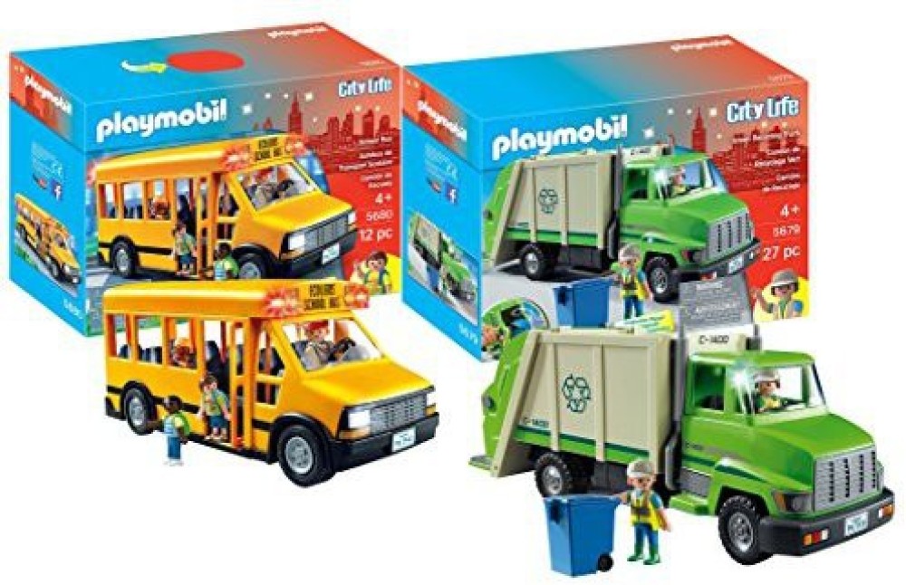 playmobil green recycling truck playset