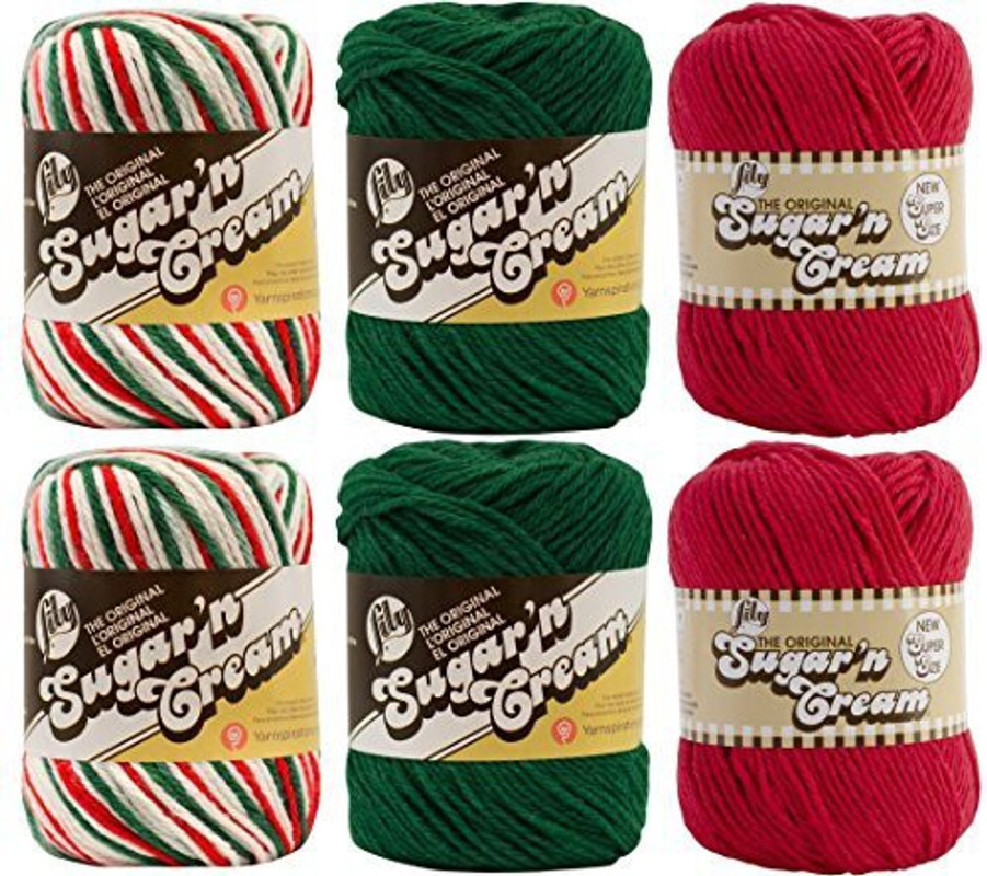 Spinrite Variety Assortment Lily Sugar N Cream Yarn 100 Cotton Solids And Ombres Holiday Bundle 6 Pack Medium 4 Worsted Variety Assortment Lily Sugar N Cream Yarn 100 Cotton Solids And Ombres Holiday Bundle