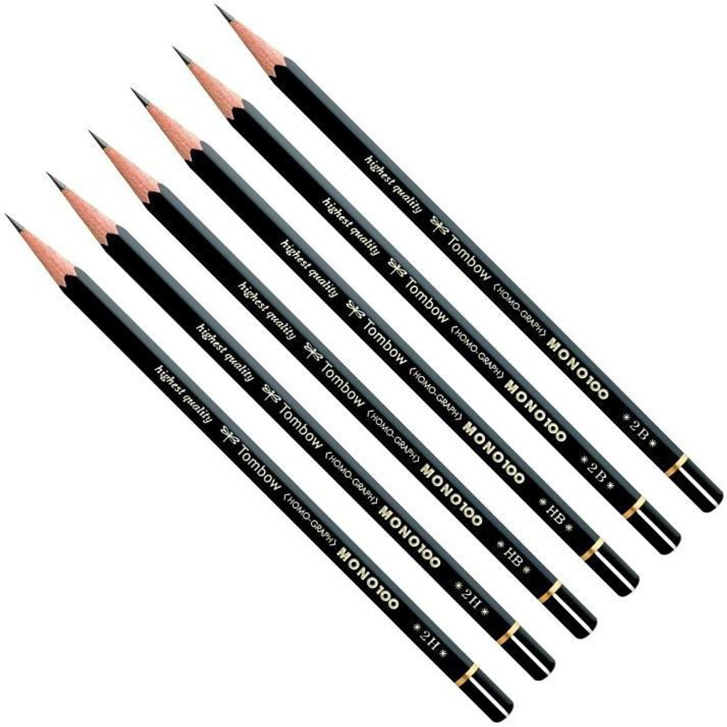 tombow mono 100 professional quality drawing pencils hexagonal wooden body pack 6 grades 2h hb 2b 2 each pencil